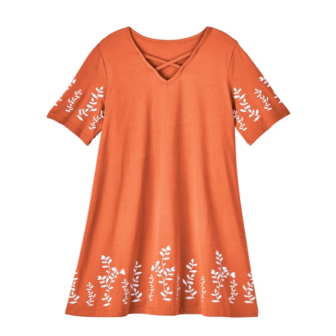 Crossover Neck Tunic, Coral Splash, large