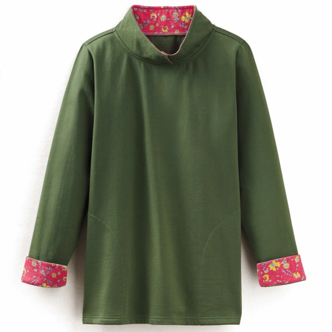 Fleece Sweatshirt, Green Print, large