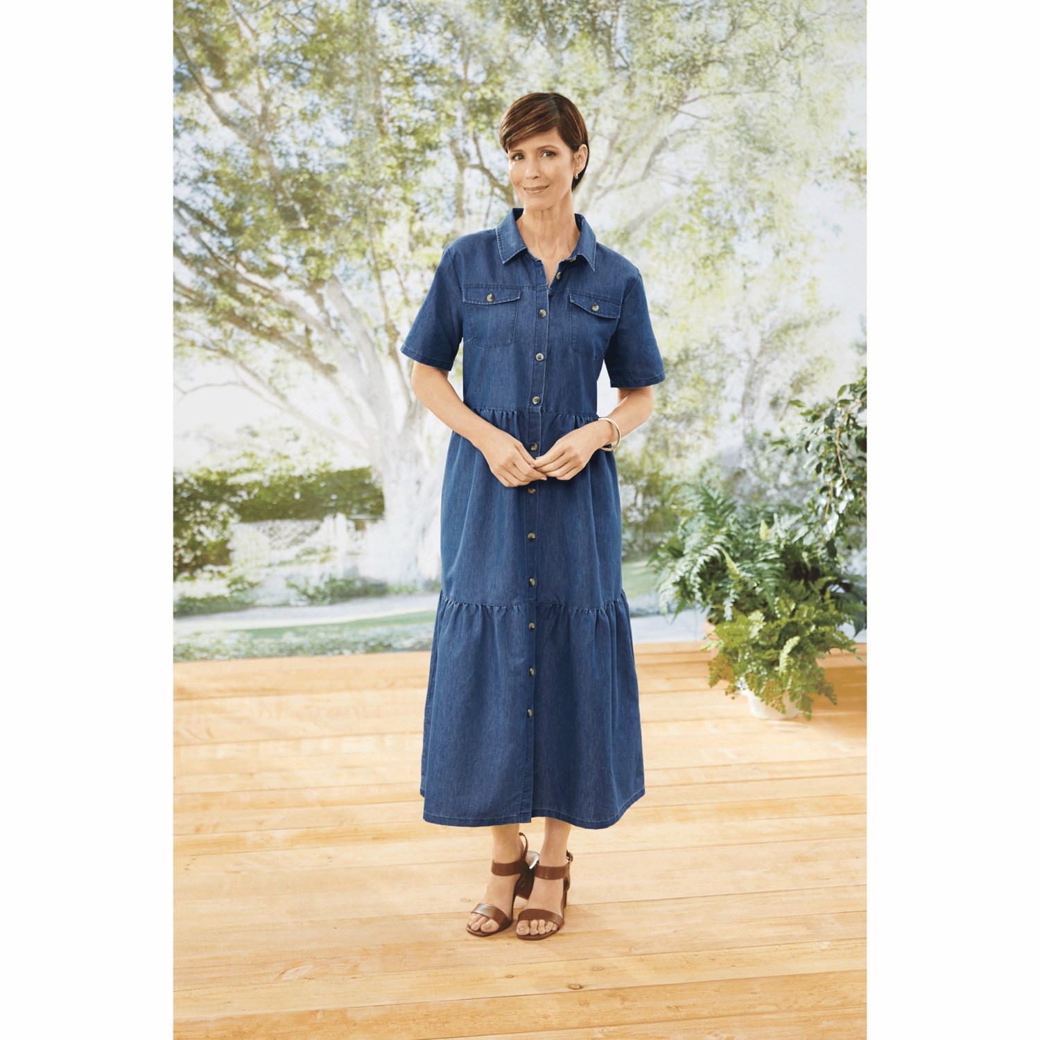 denim shirt maxi dress TWP Women's Cowboy With Snaps in - Newport length or rolled up AKOEE Sleeveless Denim Dress Women