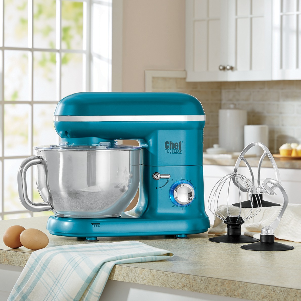 Chef Tested 5.5-Quart Stand Mixer with Splash Guard, Teal, large