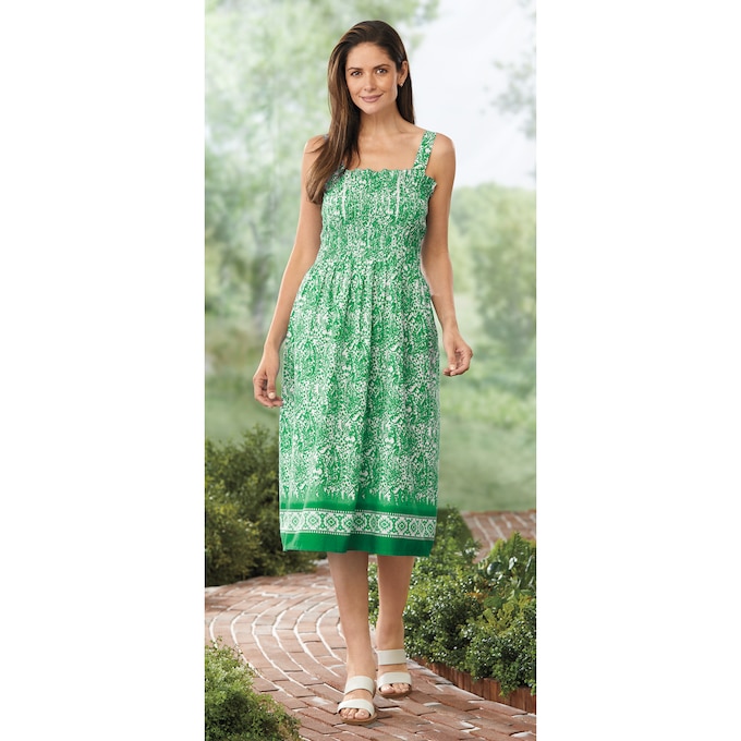 Smocked Border Print Sundress, , large