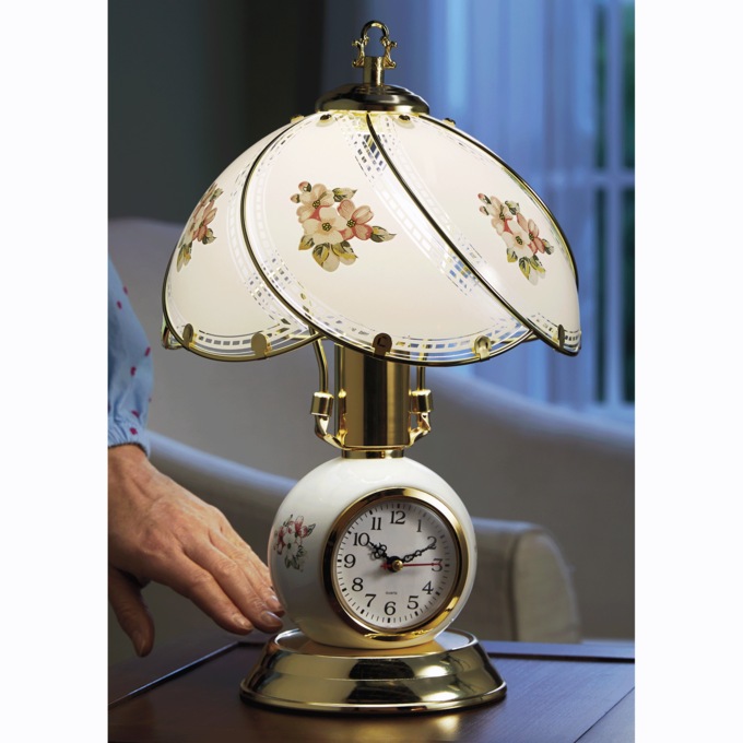 Floral Touch Lamp with Clock, , large