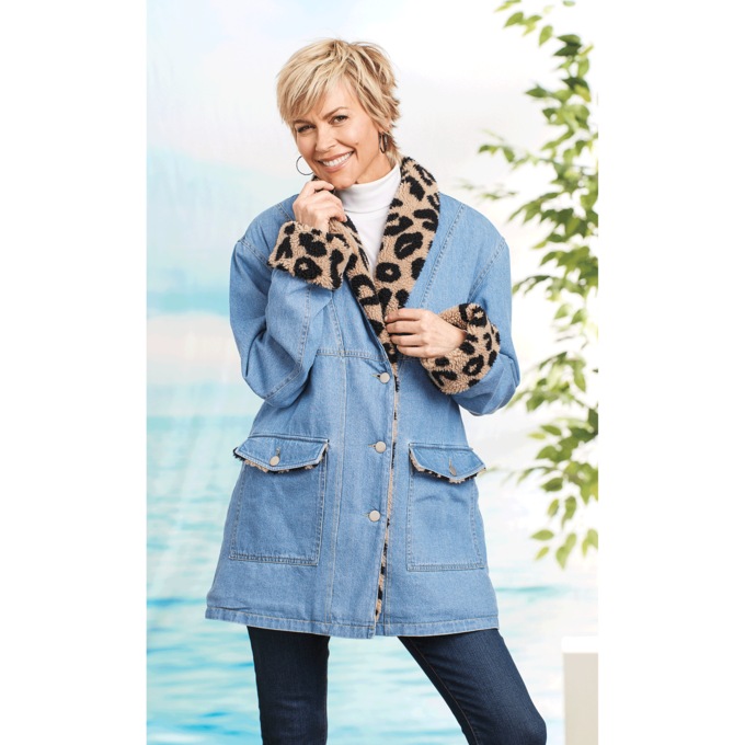 Denim Shearling Coat, Denim Leopard, large