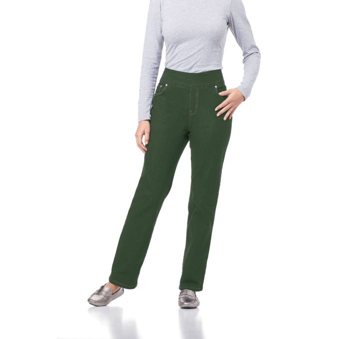 Pull-on Straight Leg Jeans, Olive, large