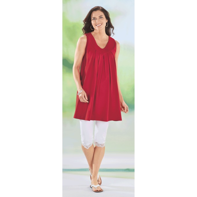 V-Neck Tunic Tank - Solid, Red, large