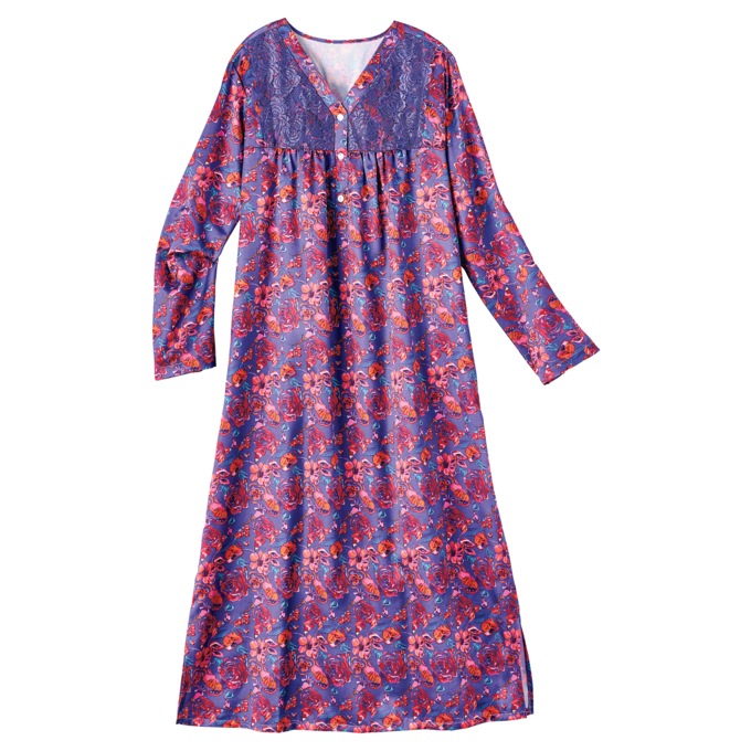 Brushed Back Satin Gown, Hyacinth Floral, large