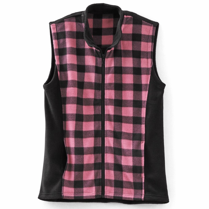 Buffalo Plaid Colorblock Fleece Vest, Black Rose, large