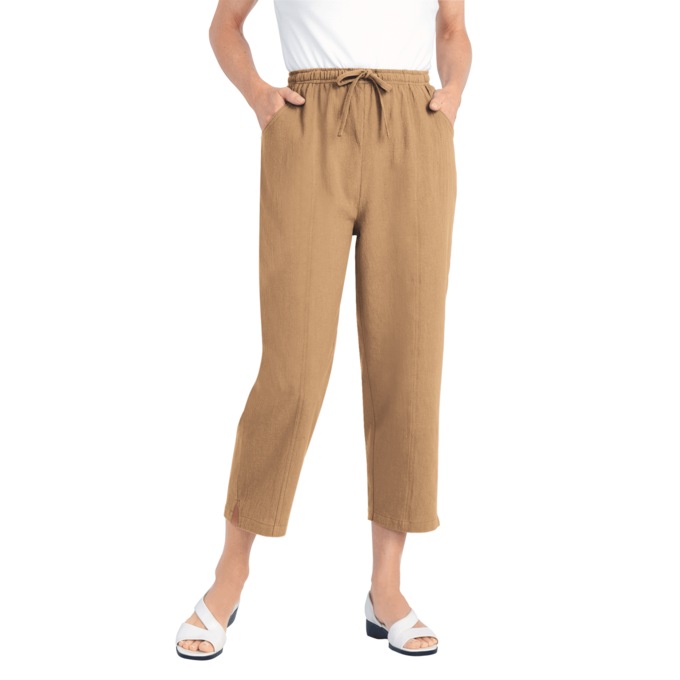 Drawstring Cotton Capris, , large