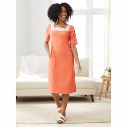 Embroidered Square-Neck Dress, , large