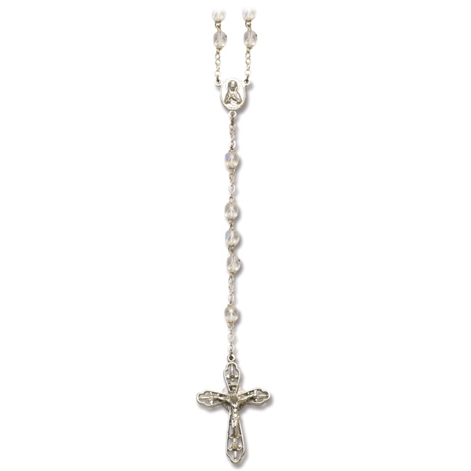 Silver Rosary with Crystal Beads, , large