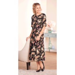 Short-Sleeve Floral Crinkle Dress, , large