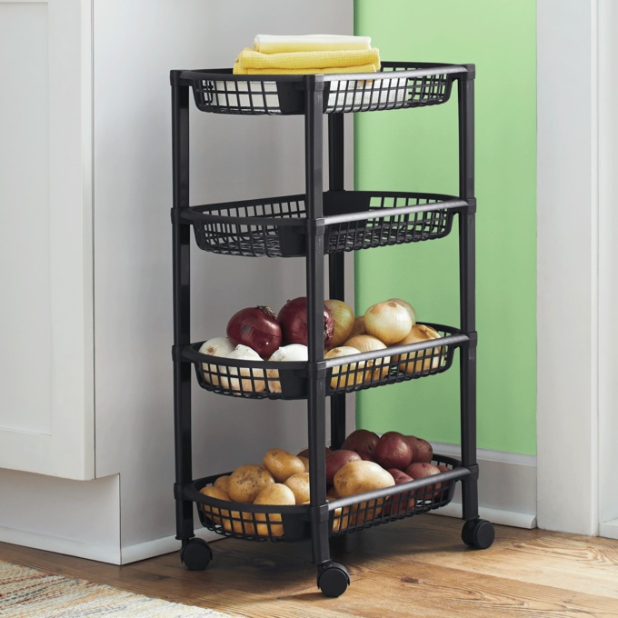 4-Tier Rolling Cart, Oval Black, large