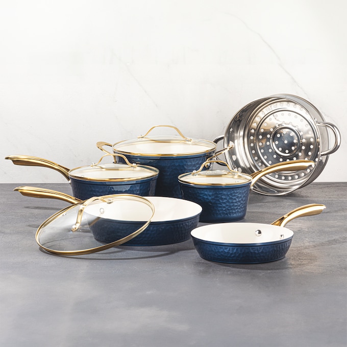 Gotham Steel Hammered Ceramic 10-piece Cookware Set, , large