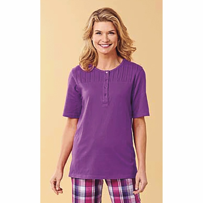 Short-Sleeve Pintuck Top, , large