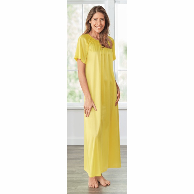 2-Pack Long Tricot Nightgowns, Wispy Floral Yellow, large