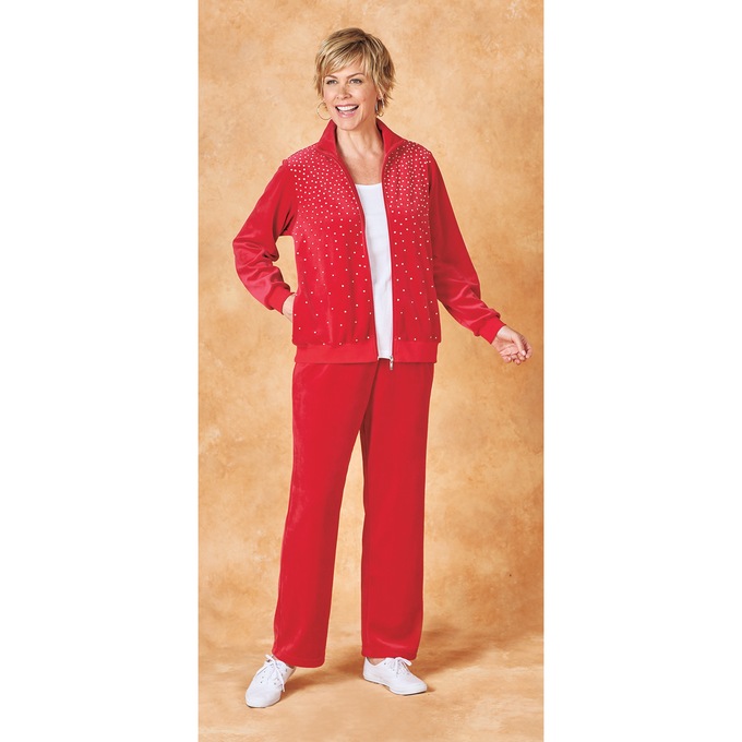 Velour Pant Set with Rhinestones, , large