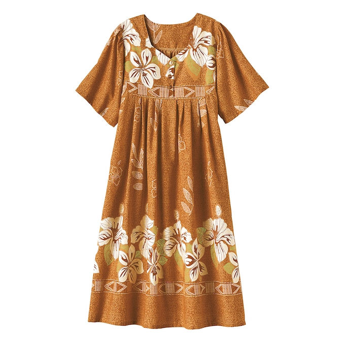 Border Print Patio Dress, Orange Floral, large