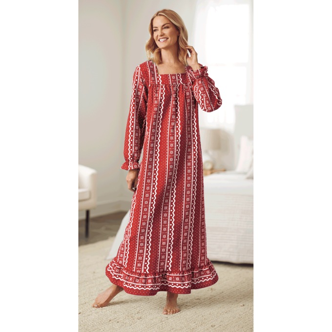 Square-Neck Flannel Nightgown, , large