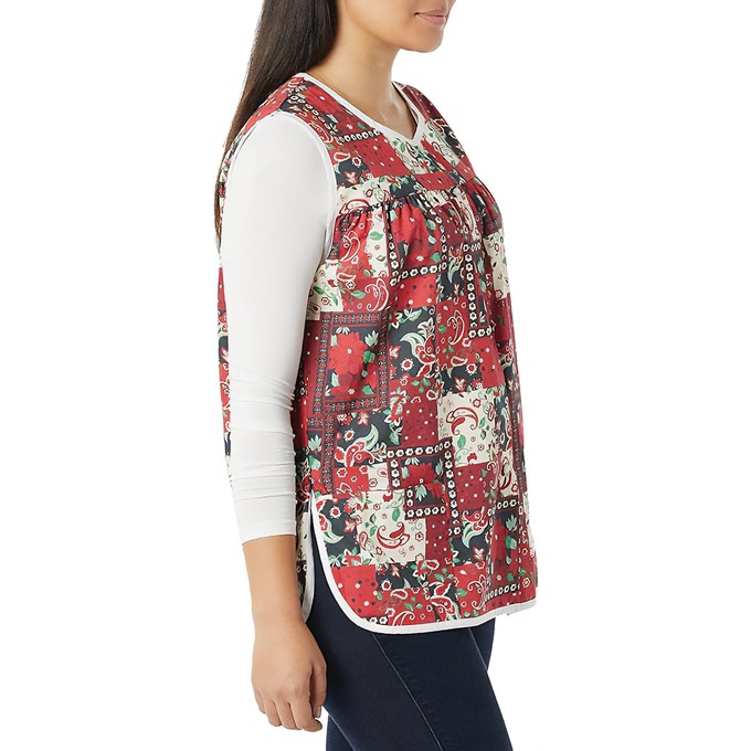 Easy-Care Button-Front Cobbler Apron, Red Patch, large