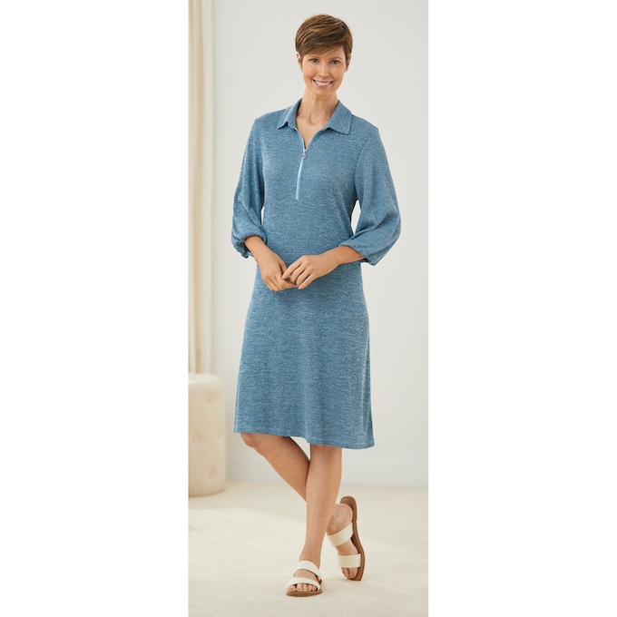 Collared Rib Knit Dress, , large