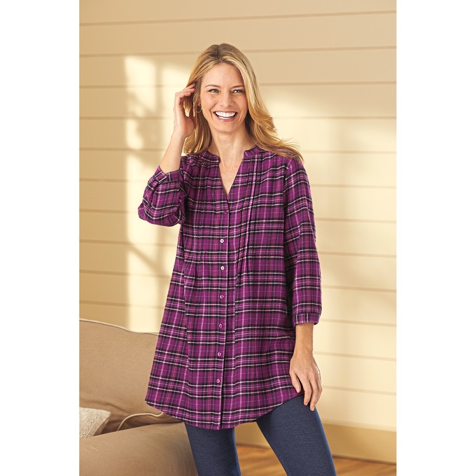 Pintuck Flannel Shirt, Purple, large