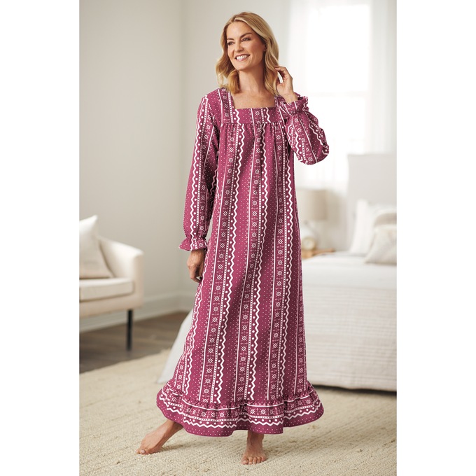 Square-Neck Flannel Nightgown, , large