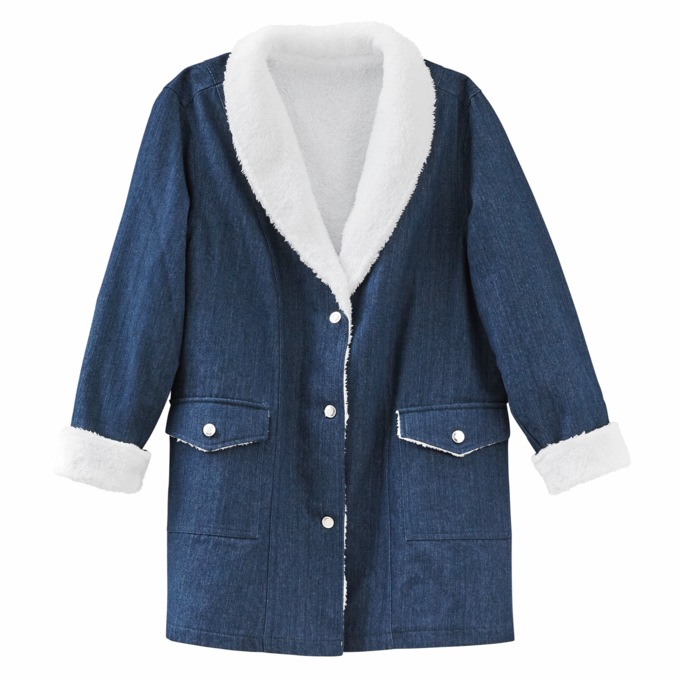 Denim Shearling Coat, Dark Denim, large