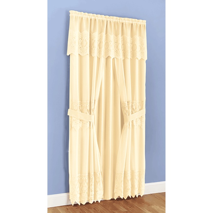 6-Piece Joelle Lace Curtain Set, Burgundy, large