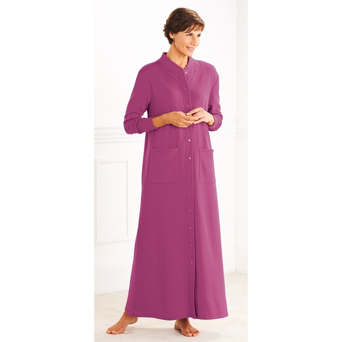 Solid Snap Front Robe, Plumberry, large
