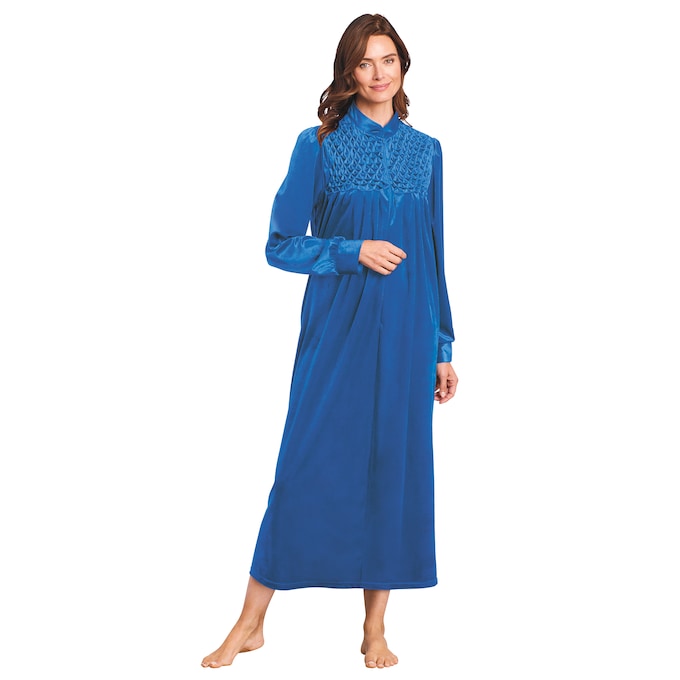 Zip Front Velour Robe, Royal, large