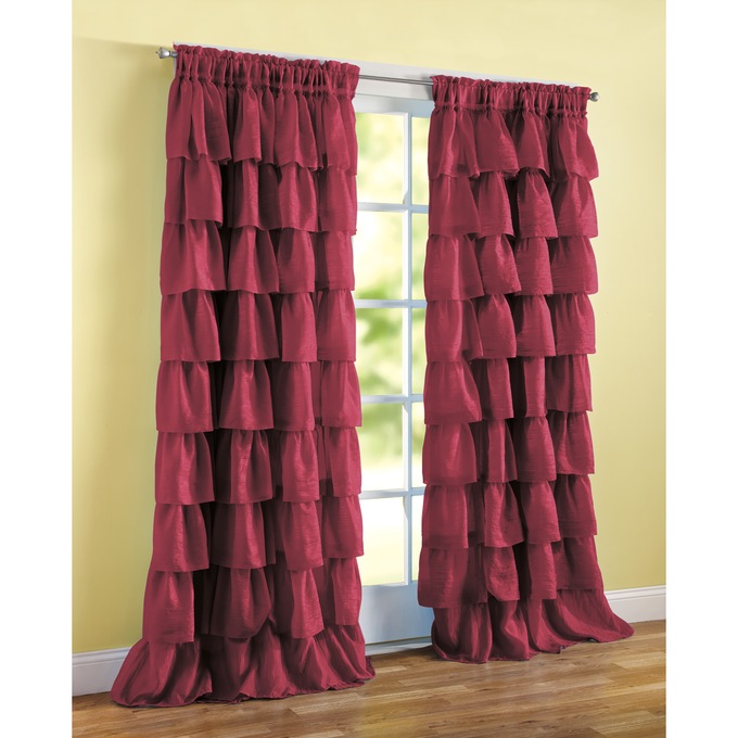 Ruffled, Layered Curtain Panel, , large