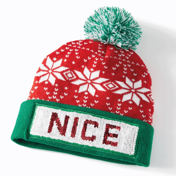 Naughty or Nice Sequin Pom Hat, , large