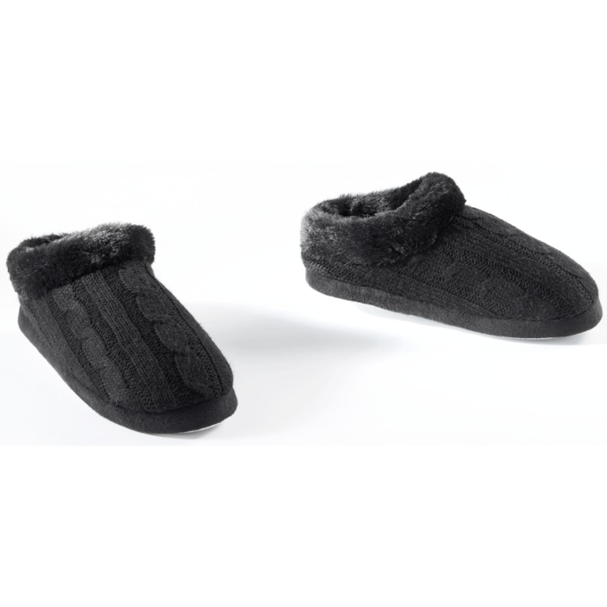 Cable-Knit Slipper, Black, large