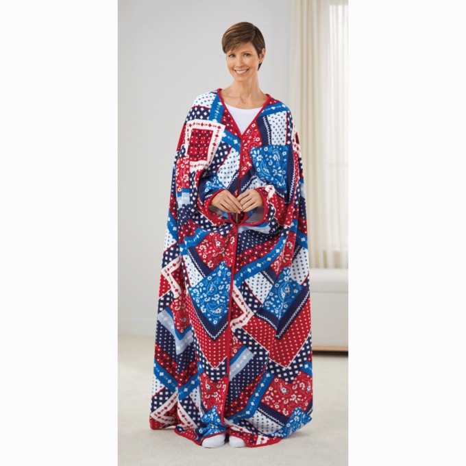 Polar Fleece Blanket Robe, Multi Print, large