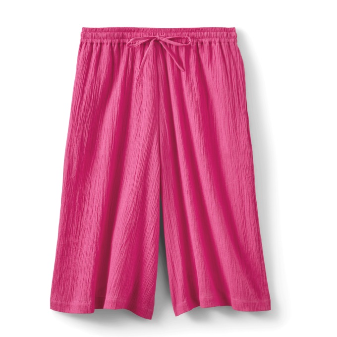 Crinkle Cotton Split-Skirt Culotte, , large