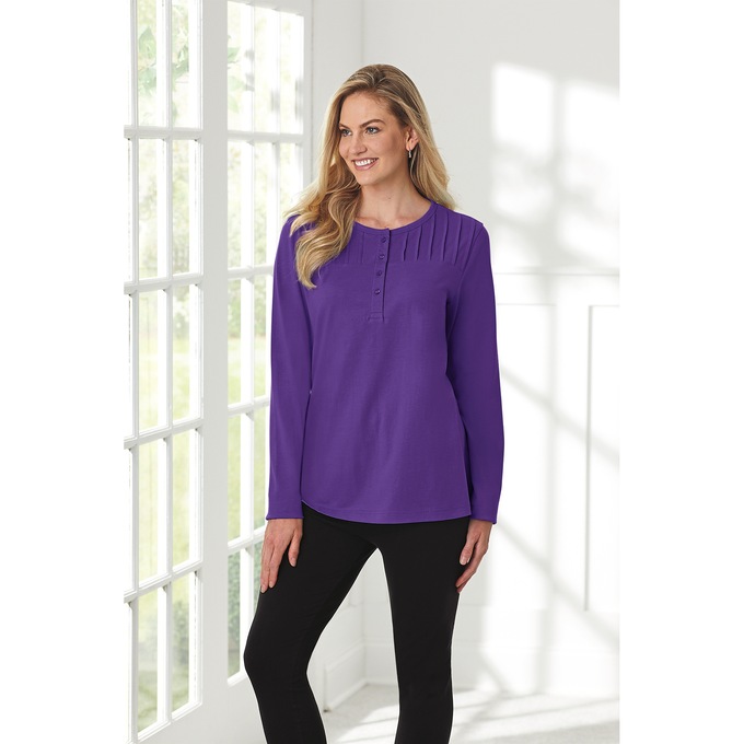 Easy Essentials™ Long-Sleeve Pintuck Top, , large