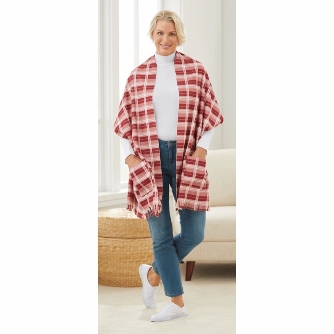 Fleece Shawl with Patch Pockets, , large