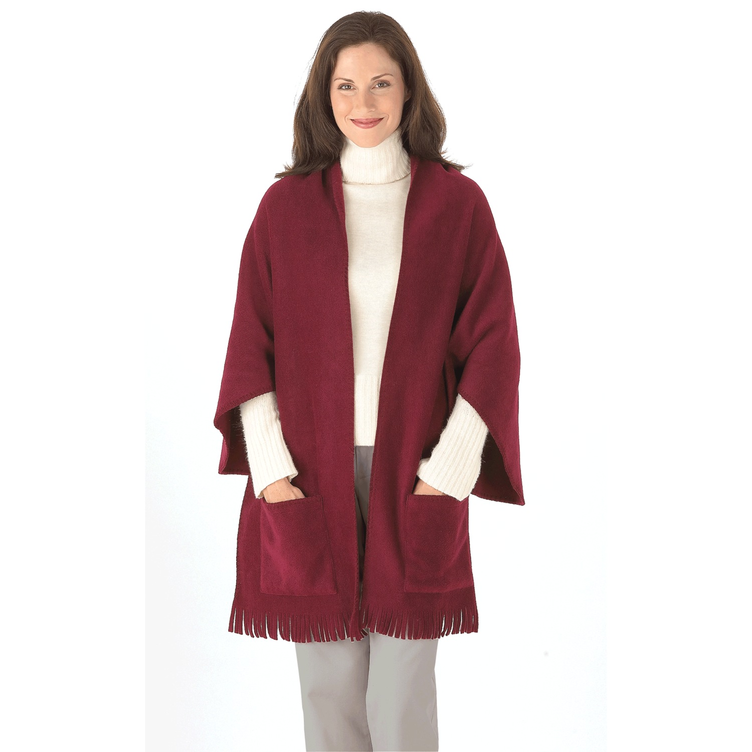 Fleece Shawl with Patch Pockets Carol Wright