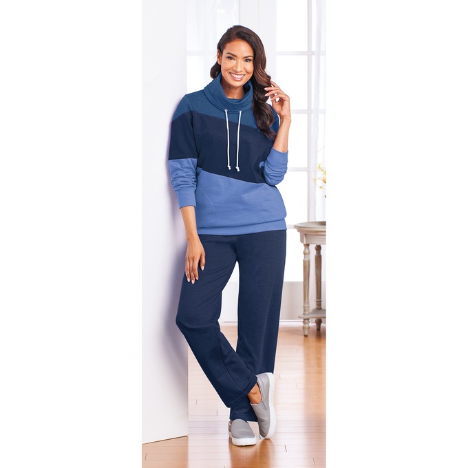 Colorblock Cowl-Neck Sweatshirt, , large