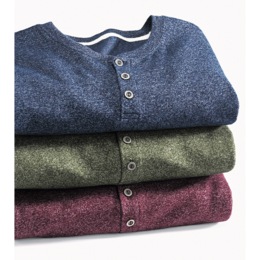 Marled Knit Henley Pullover, , large