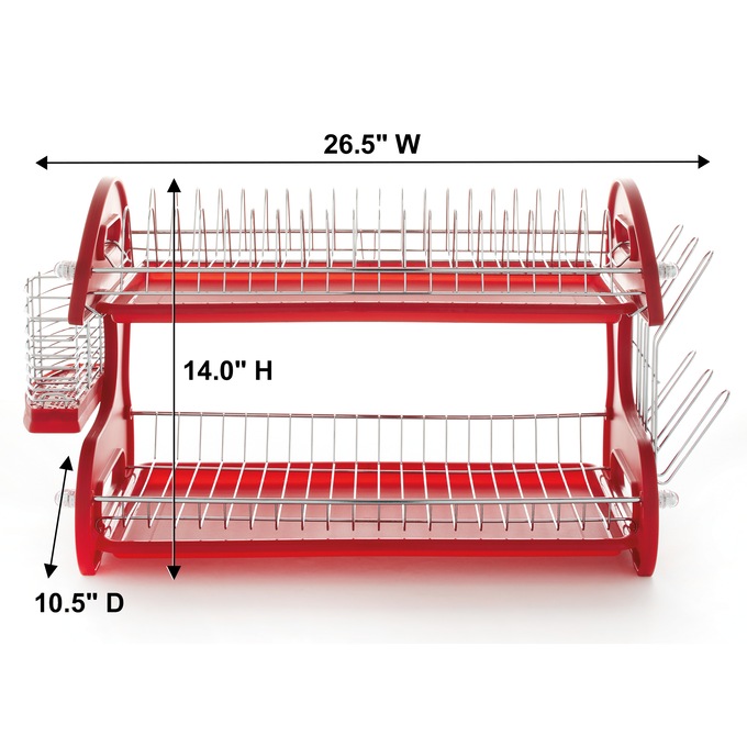 Space-Saving 2-Tier Dish Drying Rack with Utensil Holder, , large