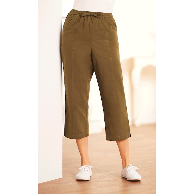Drawstring Cotton Capris, Olive, large