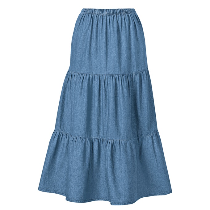 Ruffled Denim Skirt, Light Denim, large