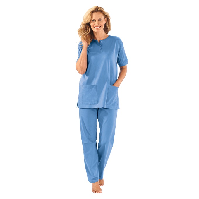 Short-Sleeve Henley Pant Set, , large