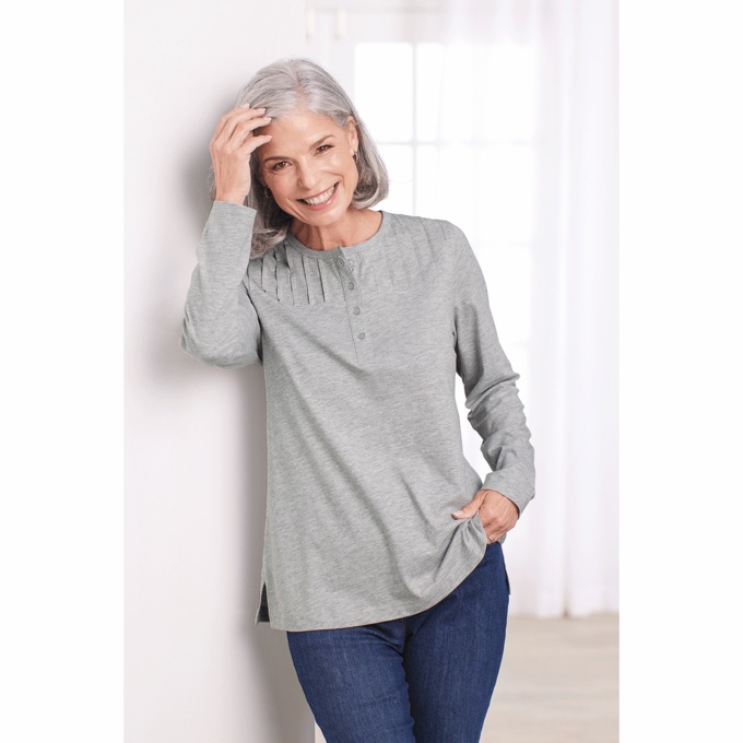 Easy Essentials™ Long-Sleeve Pintuck Top, , large