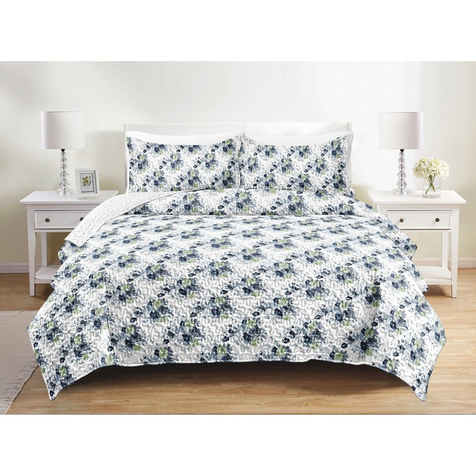 Francine Blue Floral Quilt Set, , large
