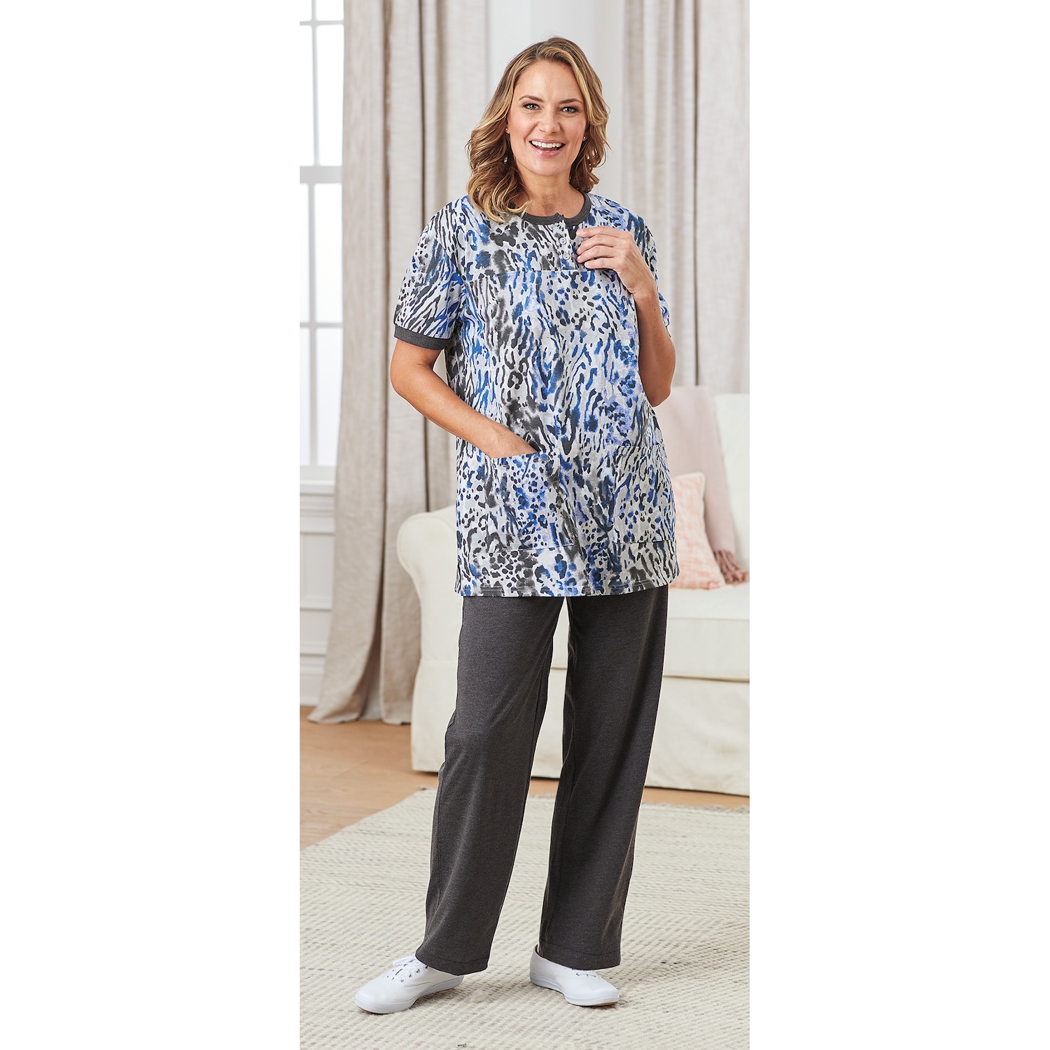ShortSleeve Henley Pant Set Carol Wright