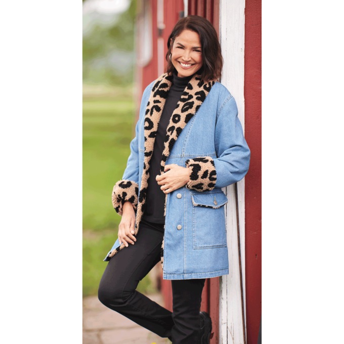 Denim Shearling Coat, Denim Leopard, large