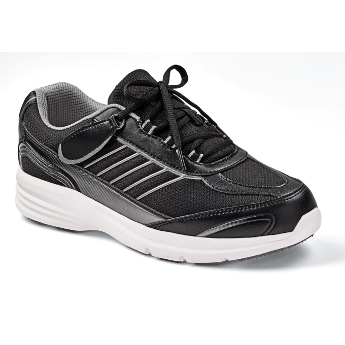 Men's Diabetic Sneakers, Black Silver, large