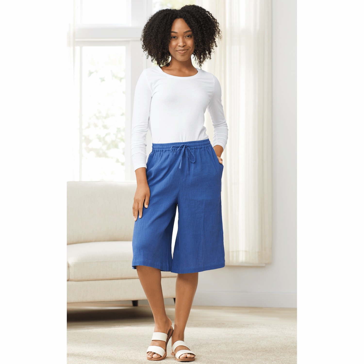 Crinkle Cotton Split-Skirt Culotte | Carol Wright